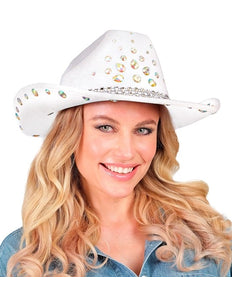 E-Carnavalskleding.nl Cowboyhoed wit met diamanten Nora
