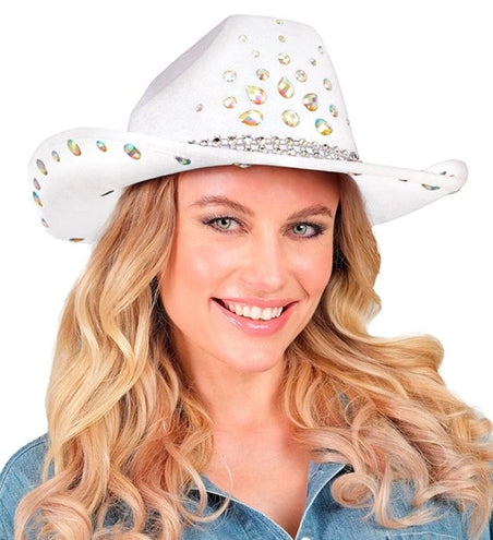 E-Carnavalskleding.nl Cowboyhoed wit met diamanten Nora