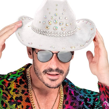 E-Carnavalskleding.nl Cowboyhoed wit met diamanten Nora