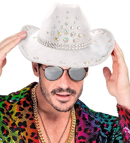 E-Carnavalskleding.nl Cowboyhoed wit met diamanten Nora