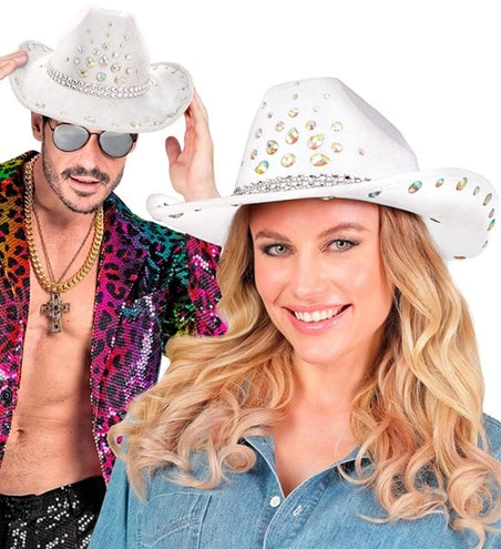 E-Carnavalskleding.nl Cowboyhoed wit met diamanten Nora
