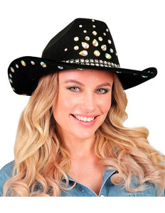 E-Carnavalskleding.nl Cowboyhoed zwart met diamanten Sem