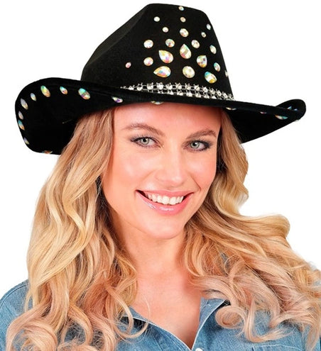 E-Carnavalskleding.nl Cowboyhoed zwart met diamanten Sem