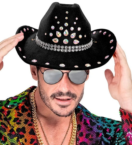 E-Carnavalskleding.nl Cowboyhoed zwart met diamanten Sem