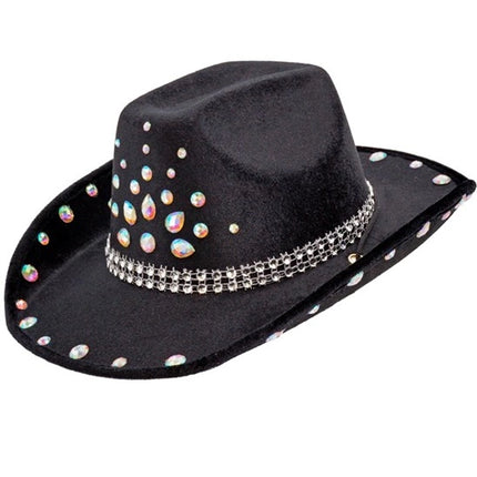 E-Carnavalskleding.nl Cowboyhoed zwart met diamanten Sem