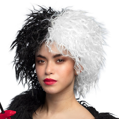 E-Carnavalskleding.nl Cruella de Vil pruik Ivy zwart wit