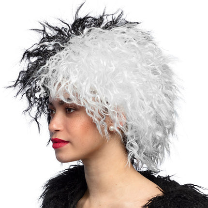 E-Carnavalskleding.nl Cruella de Vil pruik Ivy zwart wit