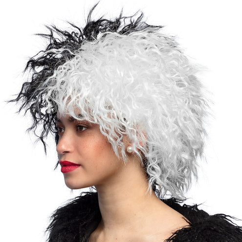 E-Carnavalskleding.nl Cruella de Vil pruik Ivy zwart wit