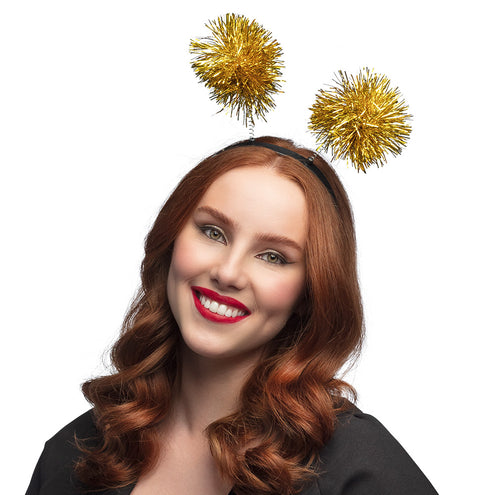 E-Carnavalskleding.nl Diadeem Pompoms goud