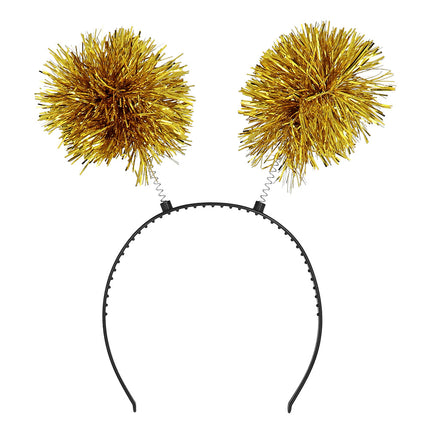 E-Carnavalskleding.nl Diadeem Pompoms goud
