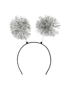 E-Carnavalskleding.nl Diadeem pompoms zilver
