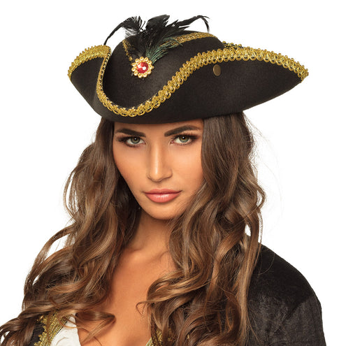 E-Carnavalskleding.nl Driesteek hoed zwart Admiraal Ruby Tricorn