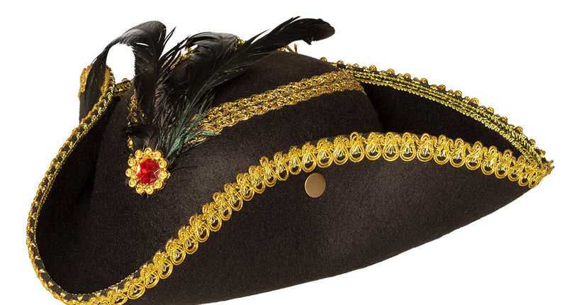 E-Carnavalskleding.nl Driesteek hoed zwart Admiraal Ruby Tricorn