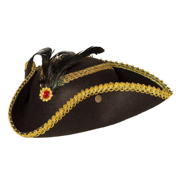 E-Carnavalskleding.nl Driesteek hoed zwart Admiraal Ruby Tricorn