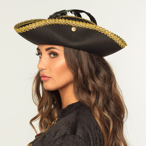 E-Carnavalskleding.nl Driesteek hoed zwart Admiraal Ruby Tricorn