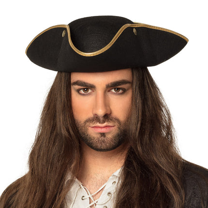 E-Carnavalskleding.nl Driesteek zwart hoed Admiraal Henry Tricorn