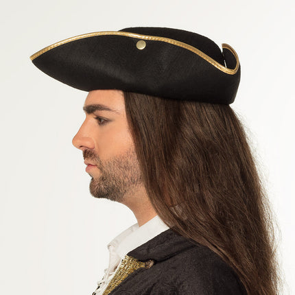 E-Carnavalskleding.nl Driesteek zwart hoed Admiraal Henry Tricorn