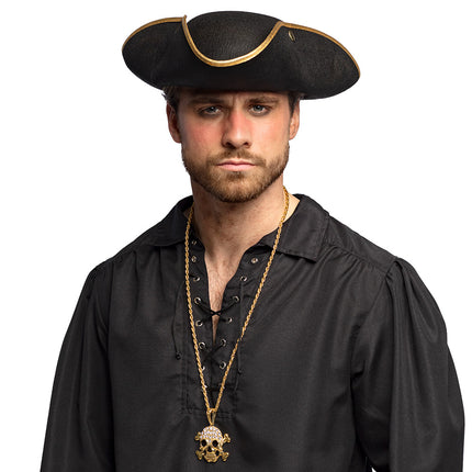E-Carnavalskleding.nl Driesteek zwart hoed Admiraal Henry Tricorn