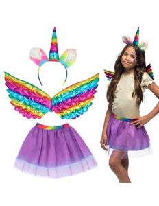 E-Carnavalskleding.nl Eenhoorn verkleed set regenboog kind