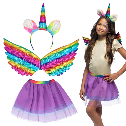 E-Carnavalskleding.nl Eenhoorn verkleed set regenboog kind