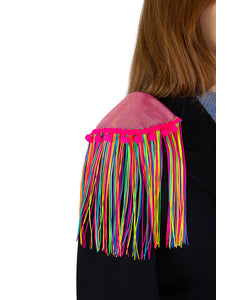 E-Carnavalskleding.nl Epauletten shiny pink neon franjes