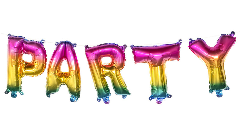 E-Carnavalskleding.nl Folieballonslinger 'Party' regenboog