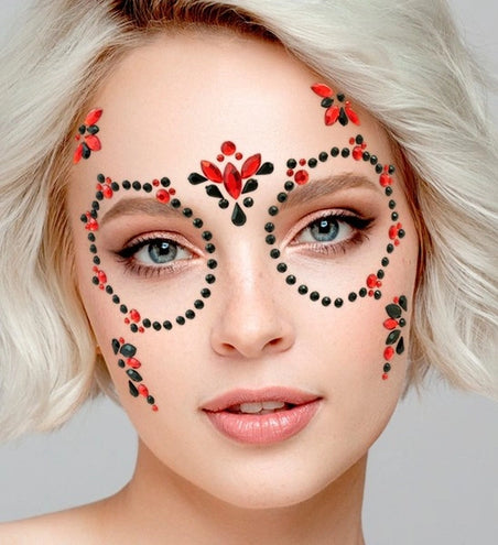 E-Carnavalskleding.nl Gezichtsdecoratie dag van de doden rood/zwart Maud