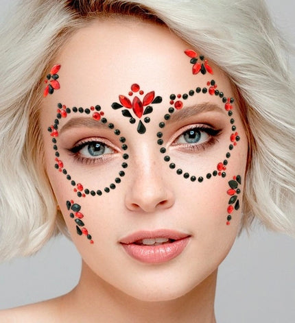 E-Carnavalskleding.nl Gezichtsdecoratie dag van de doden rood/zwart Maud