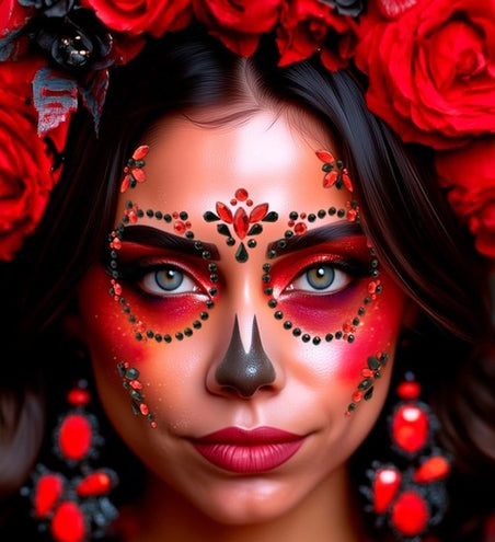 E-Carnavalskleding.nl Gezichtsdecoratie dag van de doden rood/zwart Maud