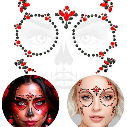 E-Carnavalskleding.nl Gezichtsdecoratie dag van de doden rood/zwart Maud