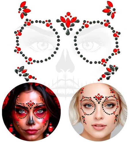 E-Carnavalskleding.nl Gezichtsdecoratie dag van de doden rood/zwart Maud