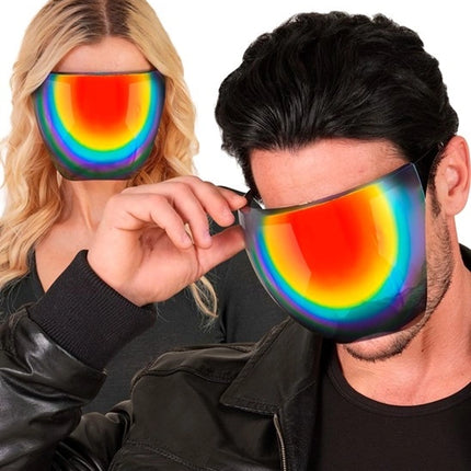 E-Carnavalskleding.nl Gezichtsscherm spiegellens regenboog Milan