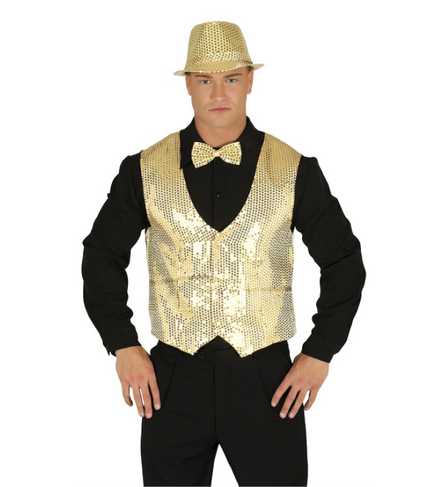E-Carnavalskleding.nl Gilet gouden pailletten basic