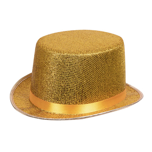 E-Carnavalskleding.nl Glitter hoge hoed goud lurex