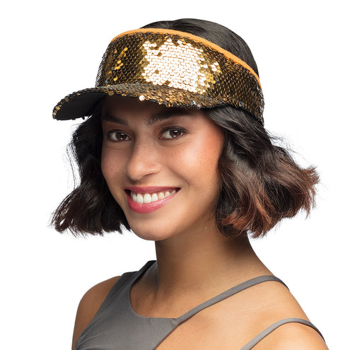 E-Carnavalskleding.nl Gouden zonneklep glitter pailletten