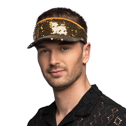 E-Carnavalskleding.nl Gouden zonneklep glitter pailletten