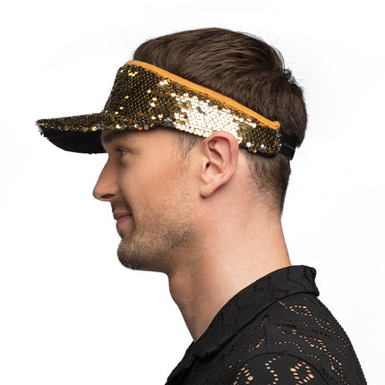 E-Carnavalskleding.nl Gouden zonneklep glitter pailletten