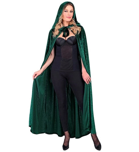 E-Carnavalskleding.nl Groen fluwelen cape met kap 140 cm Finn
