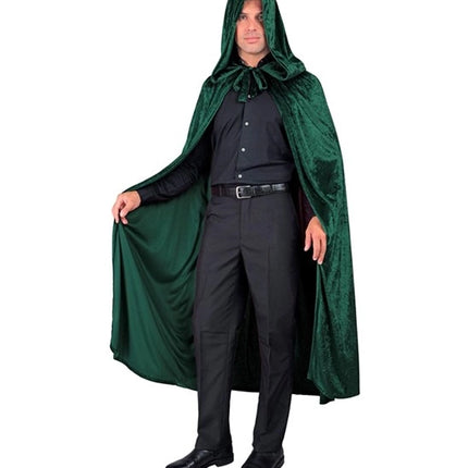 E-Carnavalskleding.nl Groen fluwelen cape met kap 140 cm Finn
