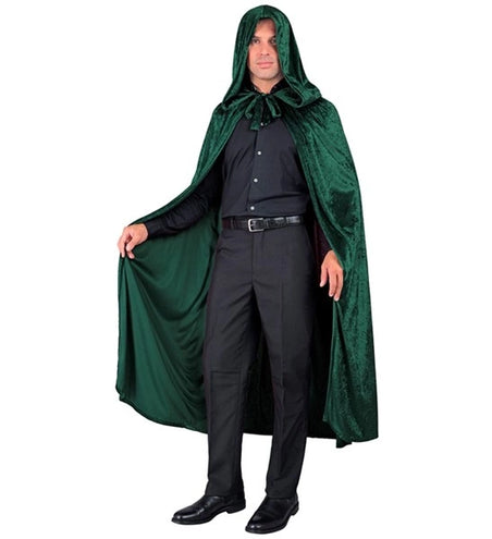 E-Carnavalskleding.nl Groen fluwelen cape met kap 140 cm Finn