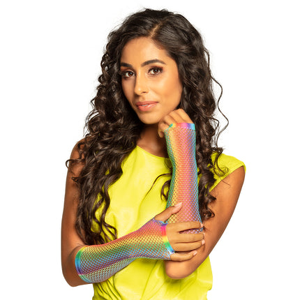 E-Carnavalskleding.nl Handschoenen elleboog New York regenboog