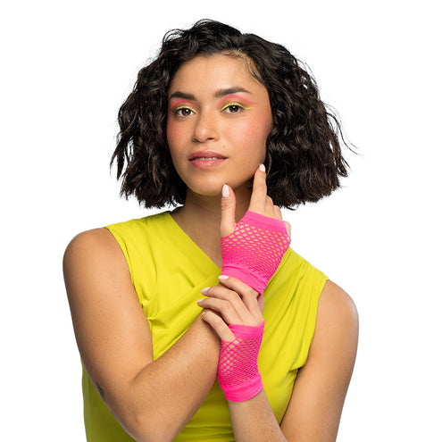 E-Carnavalskleding.nl Handschoenen pols New York neon roze