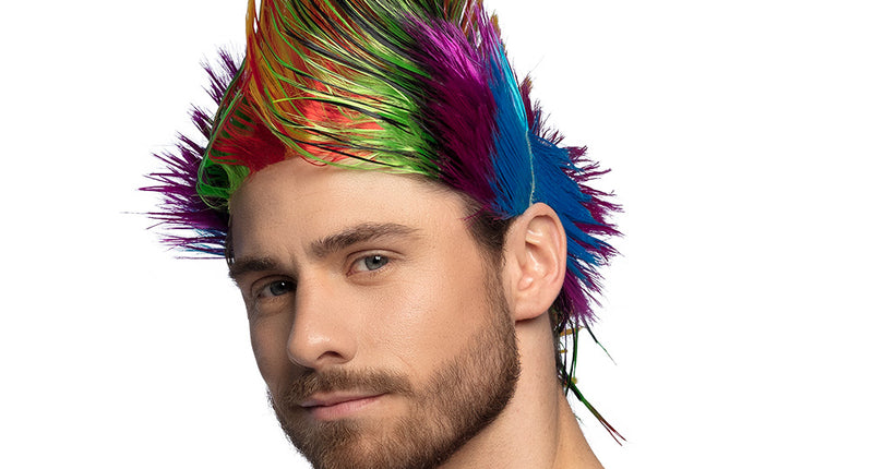 E-Carnavalskleding.nl Hanenkam pruik Spiky Mike veelkleurig
