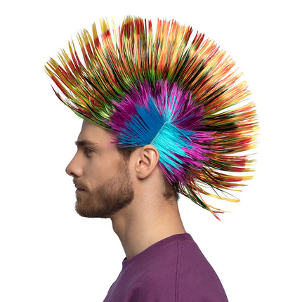 E-Carnavalskleding.nl Hanenkam pruik Spiky Mike veelkleurig