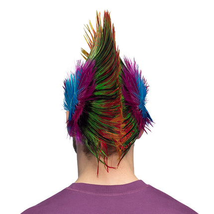 E-Carnavalskleding.nl Hanenkam pruik Spiky Mike veelkleurig