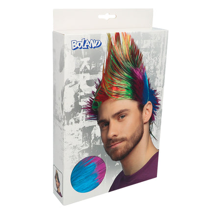 E-Carnavalskleding.nl Hanenkam pruik Spiky Mike veelkleurig