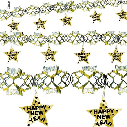 E-Carnavalskleding.nl Happy new year laser slinger goud 3 meter