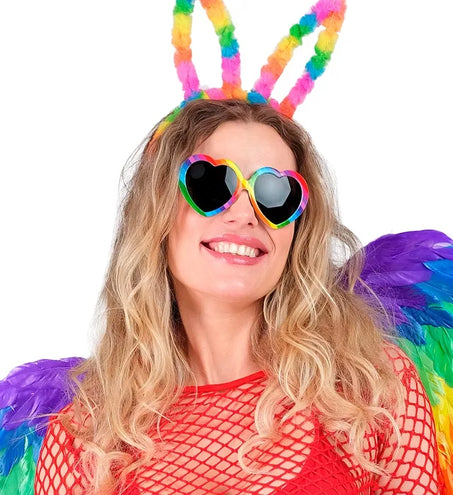 E-Carnavalskleding.nl Hartjes bril regenboog Ilse