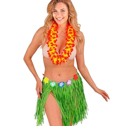 E-Carnavalskleding.nl Hawaiirokje groen met bloemenriem 40cm Maud