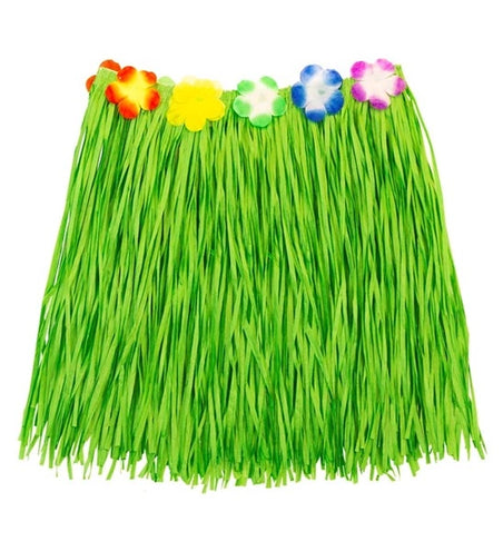 E-Carnavalskleding.nl Hawaiirokje groen met bloemenriem 40cm Maud